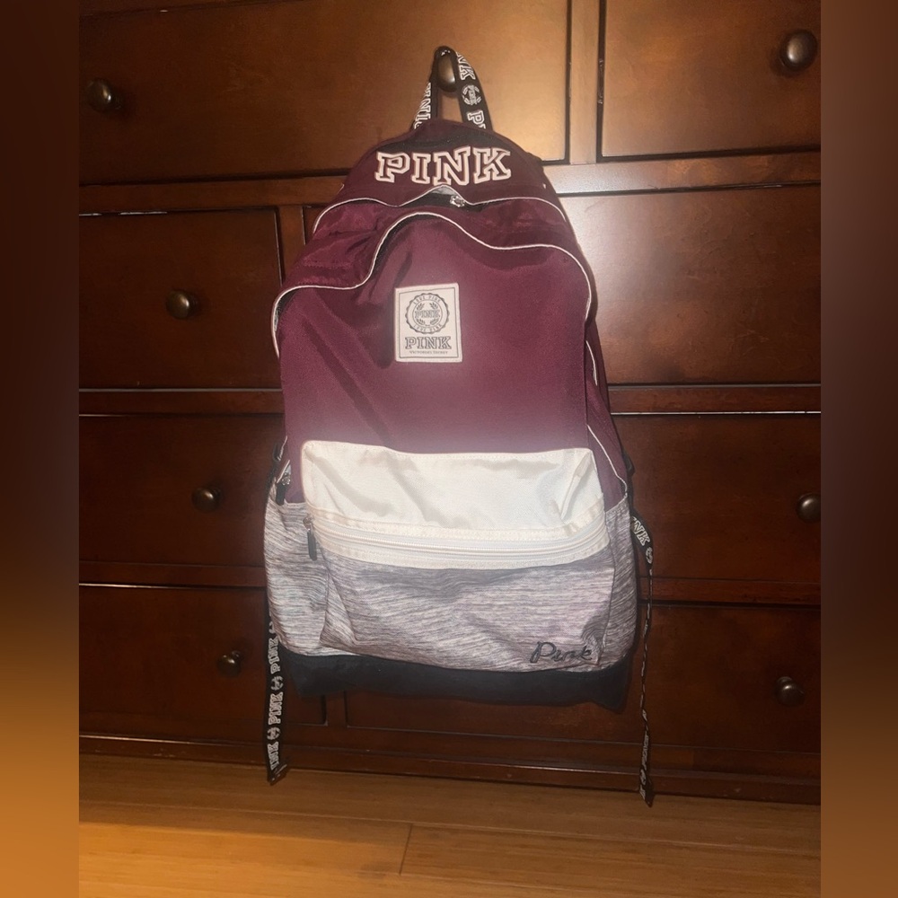 Victoria's Secret Campus Burgundy Canvas Backpack excellent condition! Rare htf